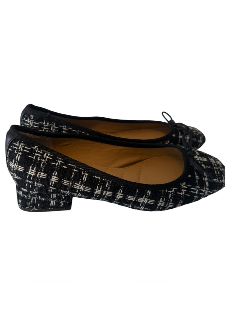 Kelly & Katie Black Tweed Ballet Flats Size 8.5 Bow Block Heel Chanel - Picture 9 of 12